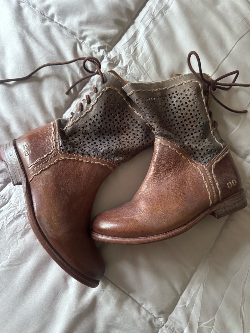 BED|STU Brown Leather Cobbler Cheshire Perforated Boots 8.5 NWT No Box